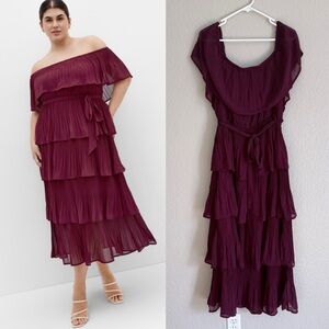 City Chic Women's Off-Shoulder Tiered Maxi Dress in Plum